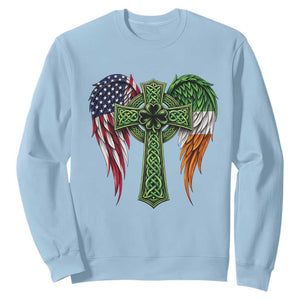 USA Flag Celtic Cross Irish American Sweatshirt St Patricks Day Gift TS12 Light Blue Print Your Wear