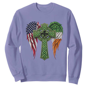 USA Flag Celtic Cross Irish American Sweatshirt St Patricks Day Gift TS12 Violet Print Your Wear