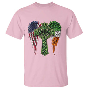 USA Flag Celtic Cross Irish American T Shirt St Patricks Day Gift TS12 Light Pink Print Your Wear