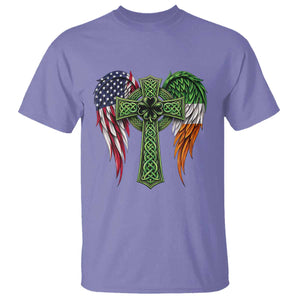 USA Flag Celtic Cross Irish American T Shirt St Patricks Day Gift TS12 Violet Print Your Wear