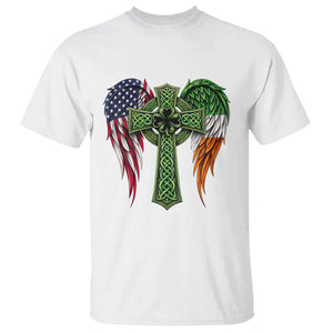 USA Flag Celtic Cross Irish American T Shirt St Patricks Day Gift TS12 White Print Your Wear
