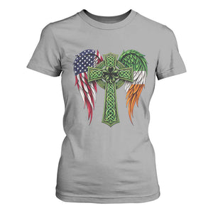USA Flag Celtic Cross Irish American T Shirt For Women St Patricks Day Gift TS12 Sport Gray Print Your Wear