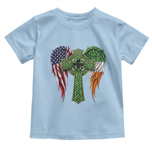 USA Flag Celtic Cross Irish American Toddler T Shirt St Patricks Day Gift TS12 Light Blue Print Your Wear