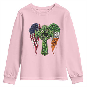 USA Flag Celtic Cross Irish American Youth Sweatshirt St Patricks Day Gift TS12 Light Pink Print Your Wear