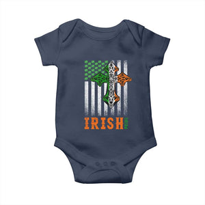 Irish American Pride Celtic Cross USA Flag Baby Onesie St Patricks Day Gift TS12 Navy Print Your Wear