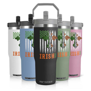 Irish American Pride Celtic Cross USA Flag Flip Straw Tumbler St Patricks Day Gift TS12 Print Your Wear
