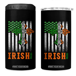 Irish American Pride Celtic Cross USA Flag 4 in 1 Can Cooler Tumbler St Patricks Day Gift TS12 One Size: 16 oz Black Print Your Wear