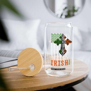 Irish American Pride Celtic Cross USA Flag Glass Can St Patricks Day Gift TS12 Print Your Wear