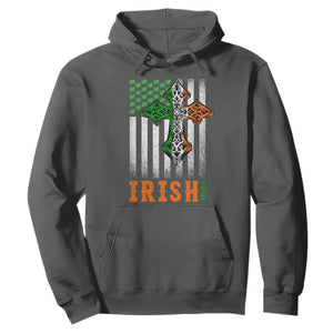 Irish American Pride Celtic Cross USA Flag Hoodie St Patricks Day Gift TS12 Dark Heather Print Your Wear