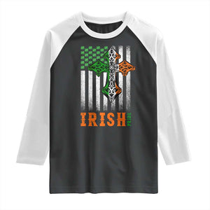 Irish American Pride Celtic Cross USA Flag Raglan Shirt St Patricks Day Gift TS12 Black White Print Your Wear
