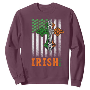 Irish American Pride Celtic Cross USA Flag Sweatshirt St Patricks Day Gift TS12 Maroon Print Your Wear