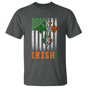 Irish American Pride Celtic Cross USA Flag T Shirt St Patricks Day Gift TS12 Dark Heather Print Your Wear