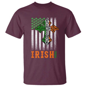 Irish American Pride Celtic Cross USA Flag T Shirt St Patricks Day Gift TS12 Maroon Print Your Wear