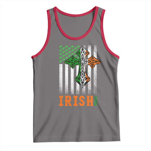 Irish American Pride Celtic Cross USA Flag Tank Top St Patricks Day Gift TS12 Deep Heather Red Print Your Wear