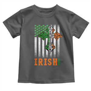Irish American Pride Celtic Cross USA Flag Toddler T Shirt St Patricks Day Gift TS12 Dark Heather Print Your Wear