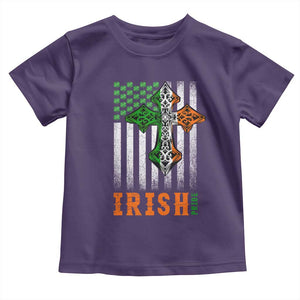 Irish American Pride Celtic Cross USA Flag Toddler T Shirt St Patricks Day Gift TS12 Purple Print Your Wear