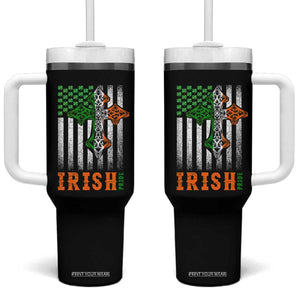 Irish American Pride Celtic Cross USA Flag Tumbler With Handle St Patricks Day Gift TS12 One Size: 40 oz Black Print Your Wear