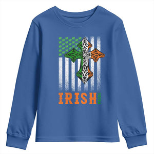 Irish American Pride Celtic Cross USA Flag Youth Sweatshirt St Patricks Day Gift TS12 Royal Blue Print Your Wear