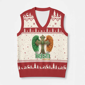 Irish Pride Celtic Cross V-Neck Knit Sweater Vest Christian Gift TS12 Beige Red Print Your Wear