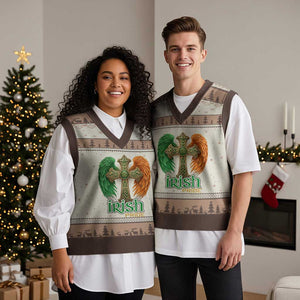 Irish Pride Celtic Cross V-Neck Knit Sweater Vest Christian Gift TS12 Mocha Mousse Print Your Wear