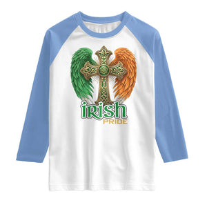 Irish Pride Celtic Cross Raglan Shirt Christian Gift TS12 White Carolina Blue Print Your Wear