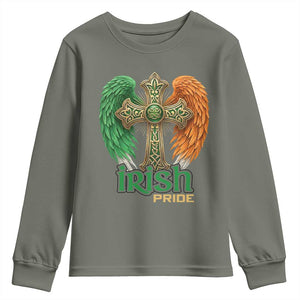 Irish Pride Celtic Cross Youth Sweatshirt Christian Gift TS12 Military Green Print Your Wear