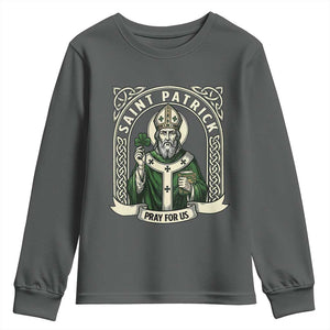 Saint Patrick Pray For Us Youth Sweatshirt St Patricks Day Religious Gift TS12 Dark Heather Print Your Wear