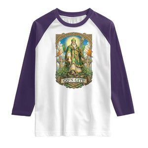 Funny Saint Patrick Go'n Git Snake Raglan Shirt St Patricks Day TS12 White Purple Print Your Wear