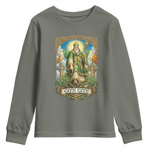 Funny Saint Patrick Go'n Git Snake Youth Sweatshirt St Patricks Day TS12 Military Green Print Your Wear