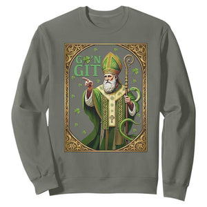 Saint Patrick Go'n Git Sweatshirt Funny St Patricks Day Snake Legend TS12 Military Green Print Your Wear