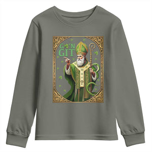 Saint Patrick Go'n Git Youth Sweatshirt Funny St Patricks Day Snake Legend TS12 Military Green Print Your Wear