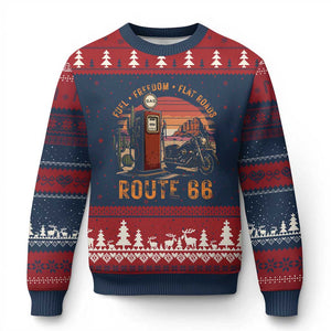 Vintage Route Highway 66 Gas Pump Ugly Christmas Sweater Fuel Freedom Flat Roads TS12 Navy Red Print Your Wear