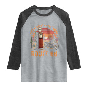 Vintage Route Highway 66 Gas Pump Raglan Shirt Fuel Freedom Flat Roads TS12 Heather Gray Heather Charcoal Print Your Wear