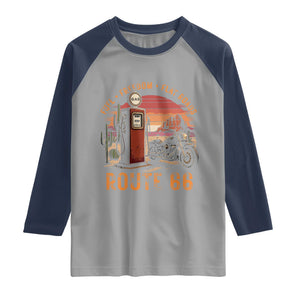 Vintage Route Highway 66 Gas Pump Raglan Shirt Fuel Freedom Flat Roads TS12 Sport Gray Navy Print Your Wear