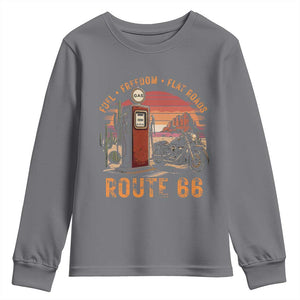Vintage Route Highway 66 Gas Pump Youth Sweatshirt Fuel Freedom Flat Roads TS12 Charcoal Print Your Wear
