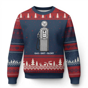Route Highway 66 Americana Road Trip Ugly Christmas Sweater Gas Grill Glory TS12 Navy Red Print Your Wear