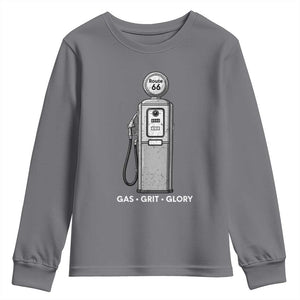 Route Highway 66 Americana Road Trip Youth Sweatshirt Gas Grill Glory TS12 Charcoal Print Your Wear