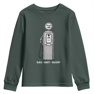 Route Highway 66 Americana Road Trip Youth Sweatshirt Gas Grill Glory TS12 Dark Forest Green Print Your Wear