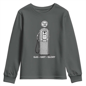 Route Highway 66 Americana Road Trip Youth Sweatshirt Gas Grill Glory TS12 Dark Heather Print Your Wear