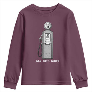Route Highway 66 Americana Road Trip Youth Sweatshirt Gas Grill Glory TS12 Maroon Print Your Wear
