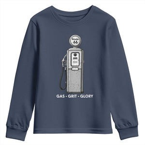 Route Highway 66 Americana Road Trip Youth Sweatshirt Gas Grill Glory TS12 Navy Print Your Wear
