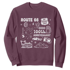 Route Highway 66 100th Anniversary Sweatshirt The Mother Road Centennial TS12 Maroon Print Your Wear