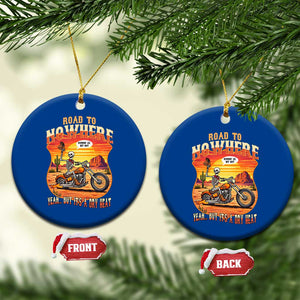 Funny Route Highway 66 Biker Skeleton Ceramic Ornament Road To Adventure