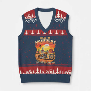 Funny Route Highway 66 Biker Skeleton V-Neck Knit Sweater Vest Road To Adventure TS12 Navy Red Print Your Wear