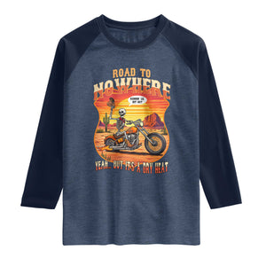 Funny Route Highway 66 Biker Skeleton Raglan Shirt Road To Adventure