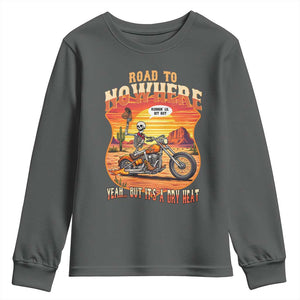 Funny Route Highway 66 Biker Skeleton Youth Sweatshirt Road To Adventure