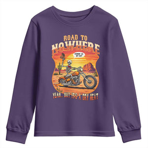 Funny Route Highway 66 Biker Skeleton Youth Sweatshirt Road To Adventure