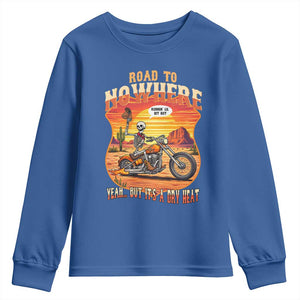 Funny Route Highway 66 Biker Skeleton Youth Sweatshirt Road To Adventure