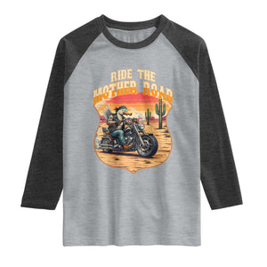 Funny Route Highway 66 Goose Biker Raglan Shirt Ride The Mother Road TS12 Heather Gray Heather Charcoal Print Your Wear