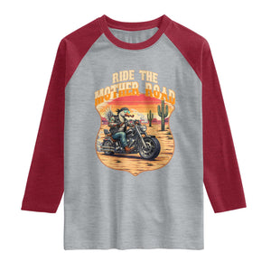 Funny Route Highway 66 Goose Biker Raglan Shirt Ride The Mother Road TS12 Heather Gray Heather Red Print Your Wear